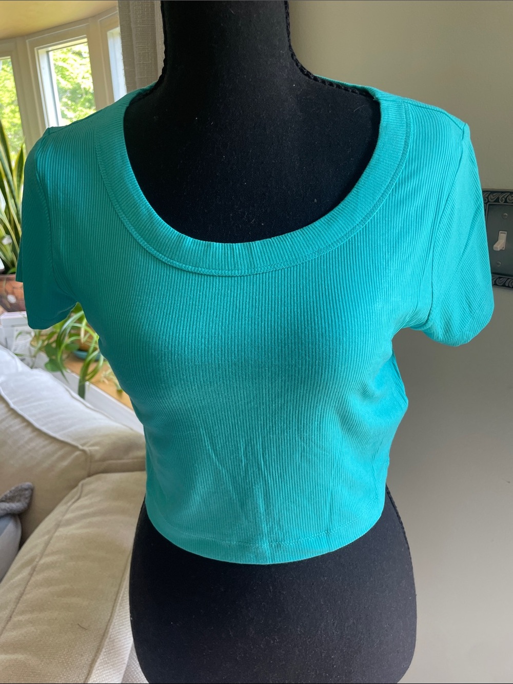 Zenana Outfitters Turquoise Ribbed Scoop Crop Top